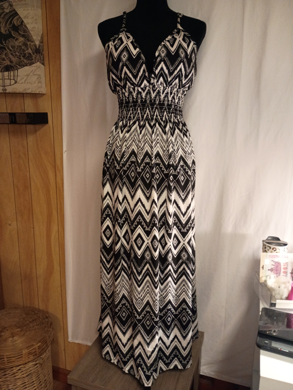Bobbie Brooks Black and White Geometric Maxi Dress